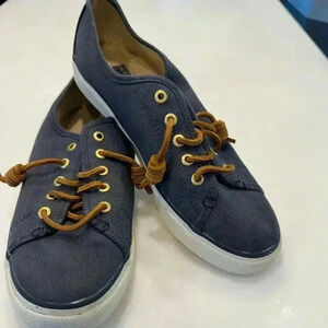 Sperry canvas slip on sneakers gray with leather laces size 7.5